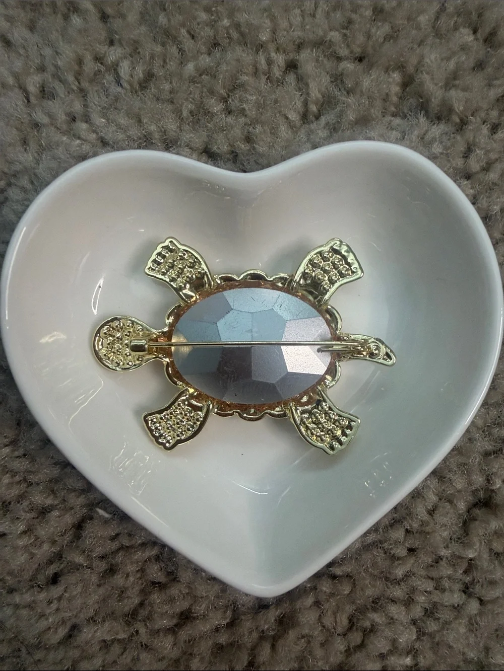 Gold Turtle Brooch with Pink and Iridescent Crystals